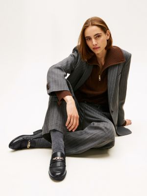 mocassins en cuir avec chaîne à monogramme th noir pour femmes tommy hilfiger