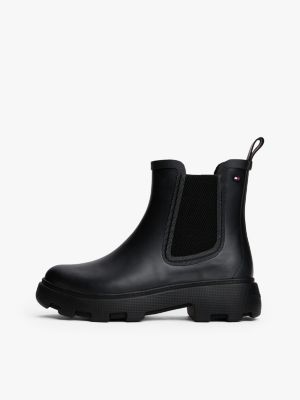 black warm lined cleat ankle rain boots for women tommy hilfiger