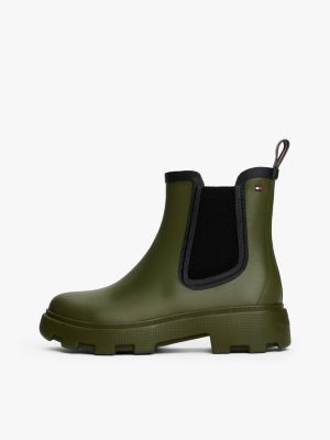 bottines de pluie fourrées à semelle crantée vert pour femmes tommy hilfiger