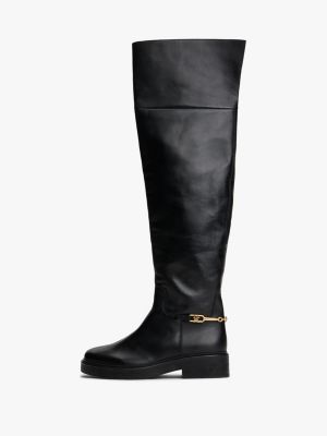 black leather horsebit over-knee riding boots for women tommy hilfiger