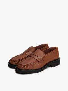 Leather Square Toe Loafers — Brown 2
