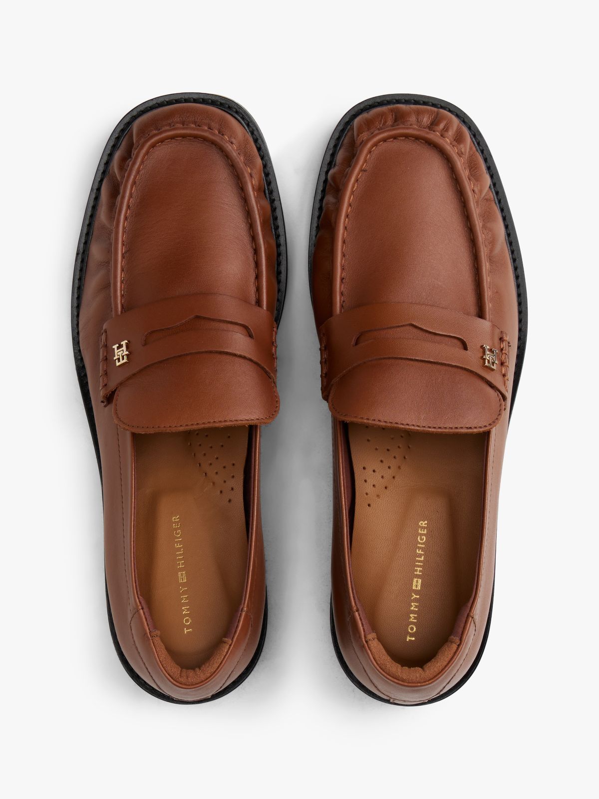 Leather Square Toe Loafers — Brown