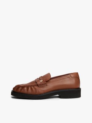 braun leder-loafer mit square toe für damen - tommy hilfiger