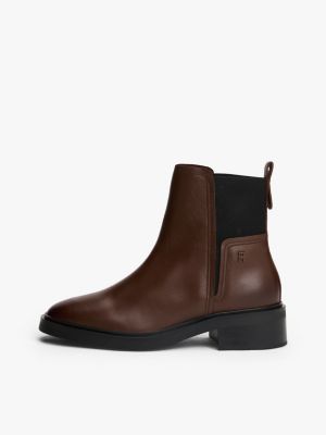bottines chelsea en cuir à bout carré marron pour femmes tommy hilfiger
