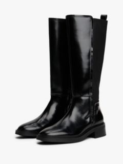 Leather Square Toe Knee-High Boots — Black 2