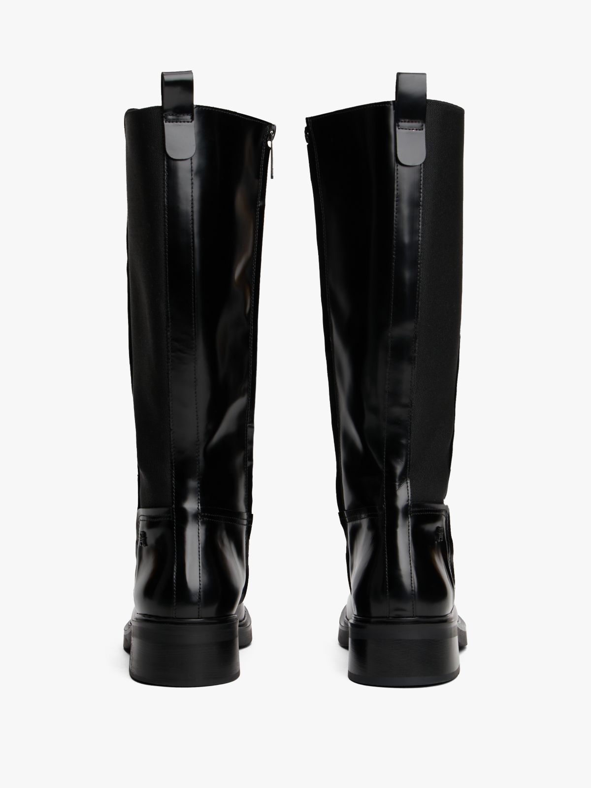 Leather Square Toe Knee-High Boots — Black