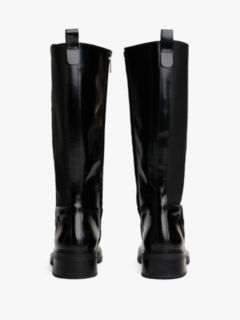 Leather Square Toe Knee-High Boots — Black 4