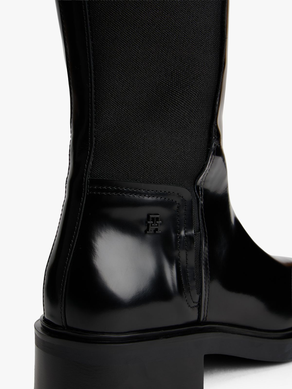 Leather Square Toe Knee-High Boots — Black