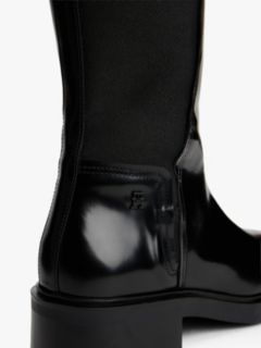 Leather Square Toe Knee-High Boots — Black 6