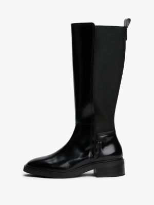 bottes hautes en cuir à bout carré noir pour femmes tommy hilfiger