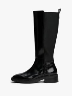 Leather Square Toe Knee-High Boots — Black 7