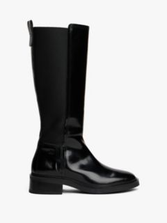 Leather Square Toe Knee-High Boots — Black 1