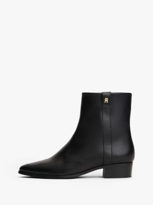black leather pointed toe ankle boots for women tommy hilfiger