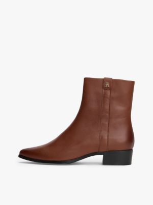 brown leather pointed toe ankle boots for women tommy hilfiger