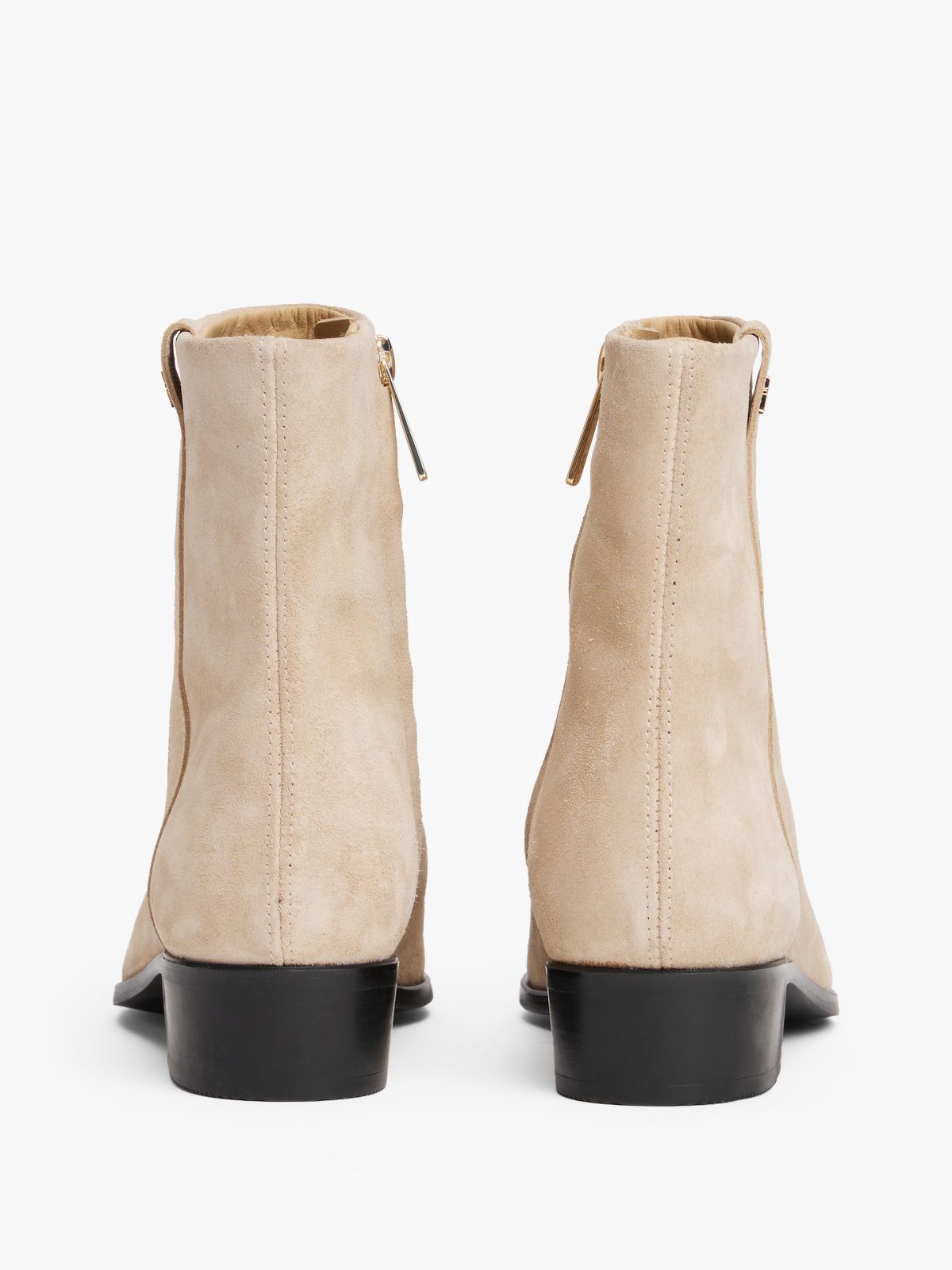 Suede Pointed Toe Ankle Boots — Beige