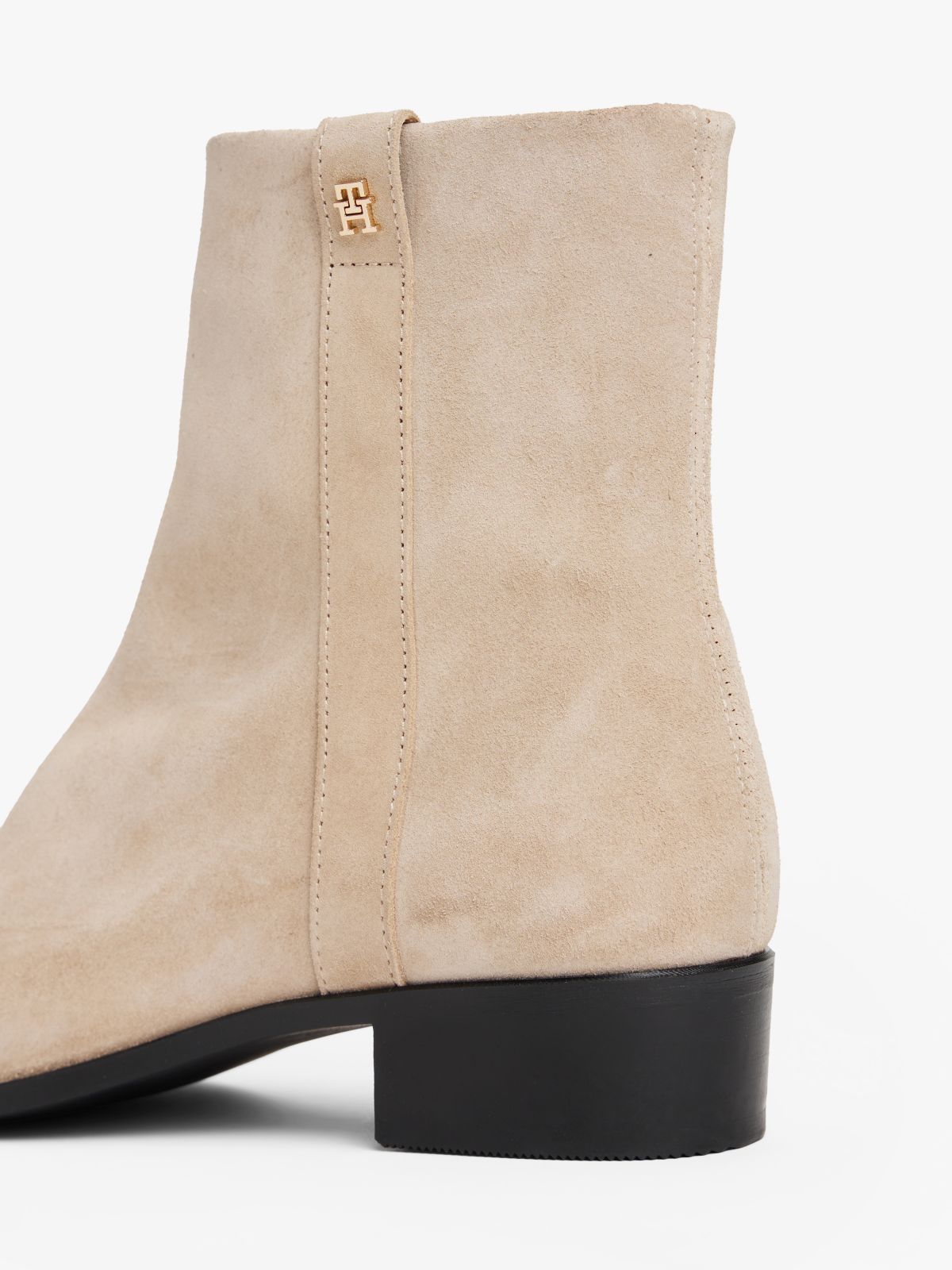 Suede Pointed Toe Ankle Boots — Beige