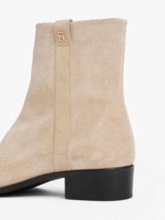 Suede Pointed Toe Ankle Boots — Beige 6