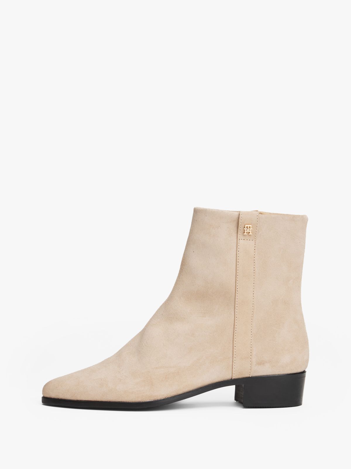 Suede Pointed Toe Ankle Boots — Beige