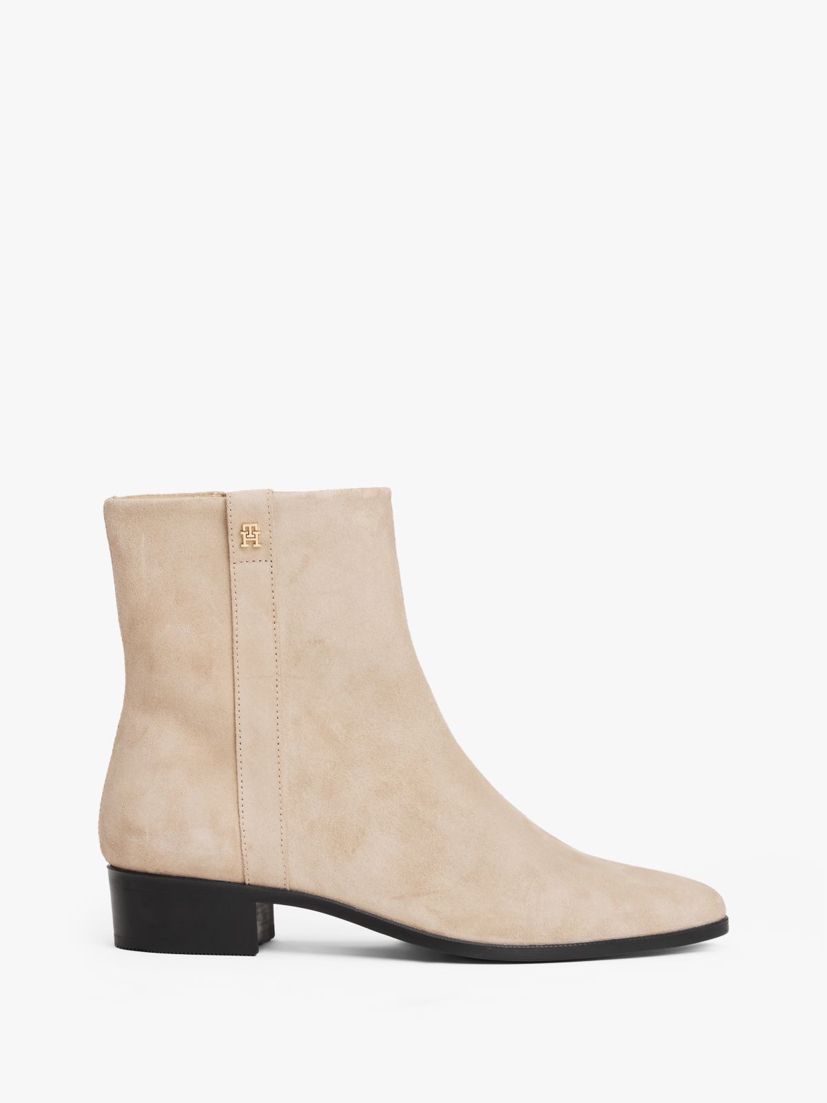 Suede Pointed Toe Ankle Boots — Beige