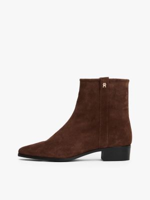bottines en daim à bout pointu marron pour femmes tommy hilfiger