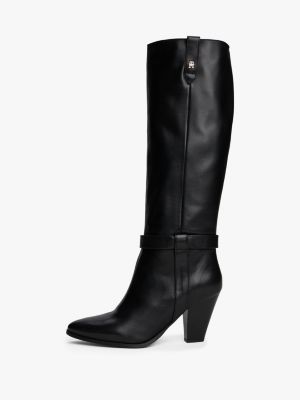 bottes hautes en cuir à bout pointu noir pour femmes tommy hilfiger