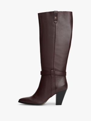 brown leather pointed toe knee-high boots for women tommy hilfiger