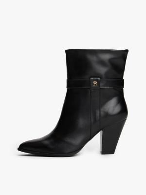 stivaletti in pelle con tacco cubano nero da donne tommy hilfiger