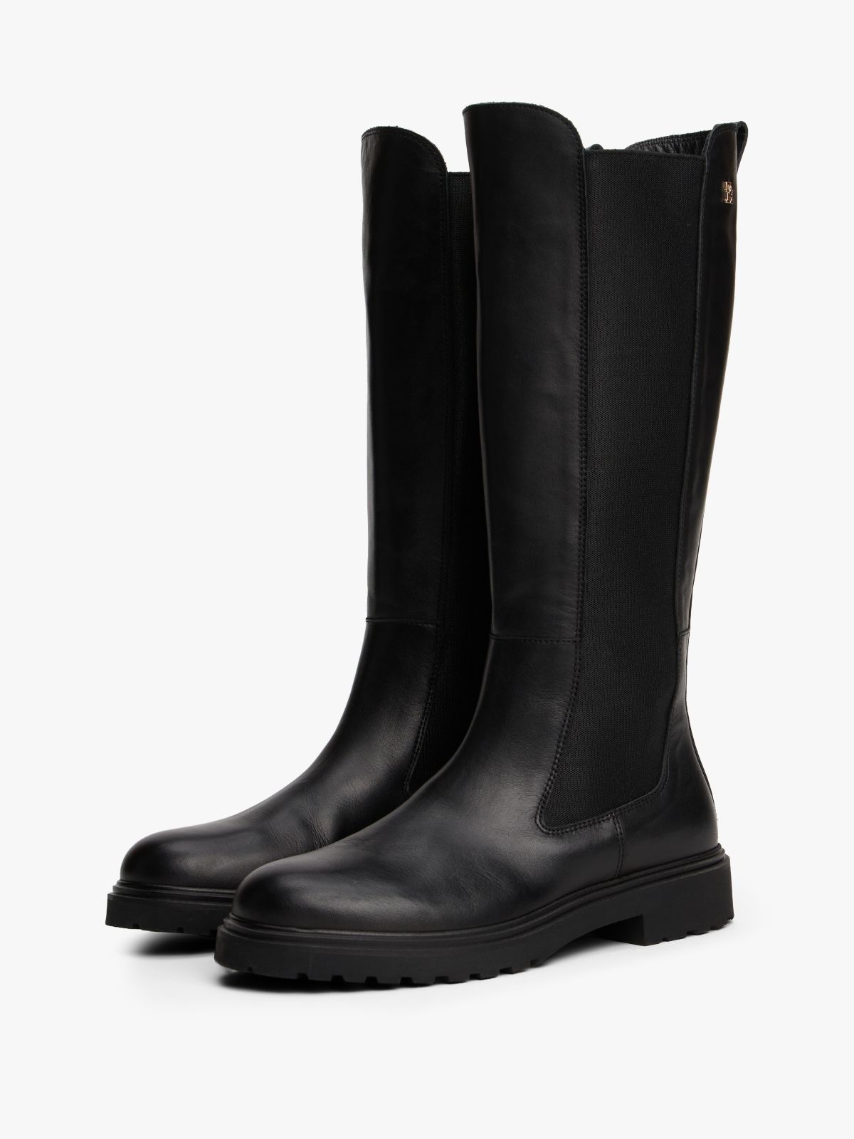 Leather Cleat Knee-High Chelsea Boots — Black