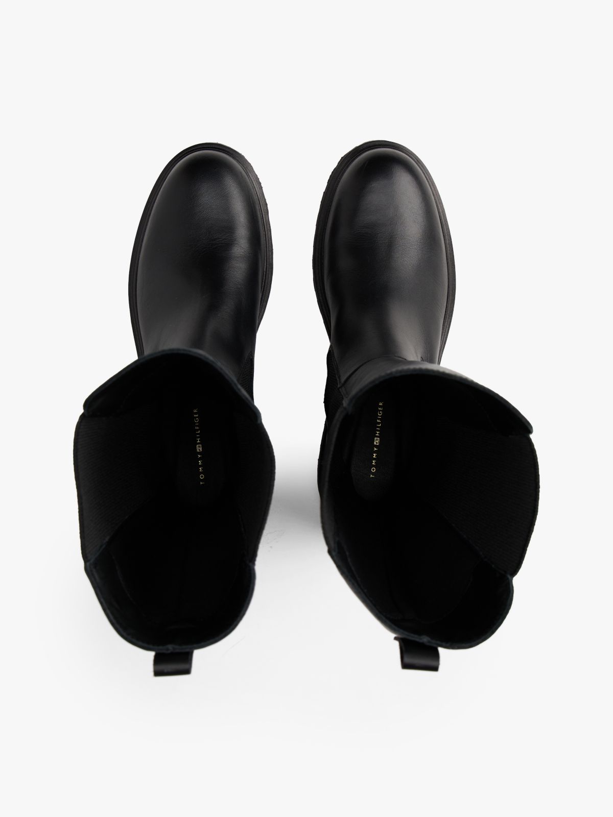 Leather Cleat Knee-High Chelsea Boots — Black