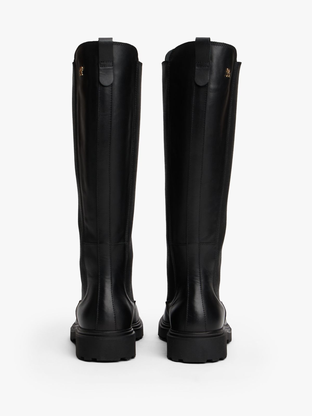 Leather Cleat Knee-High Chelsea Boots — Black