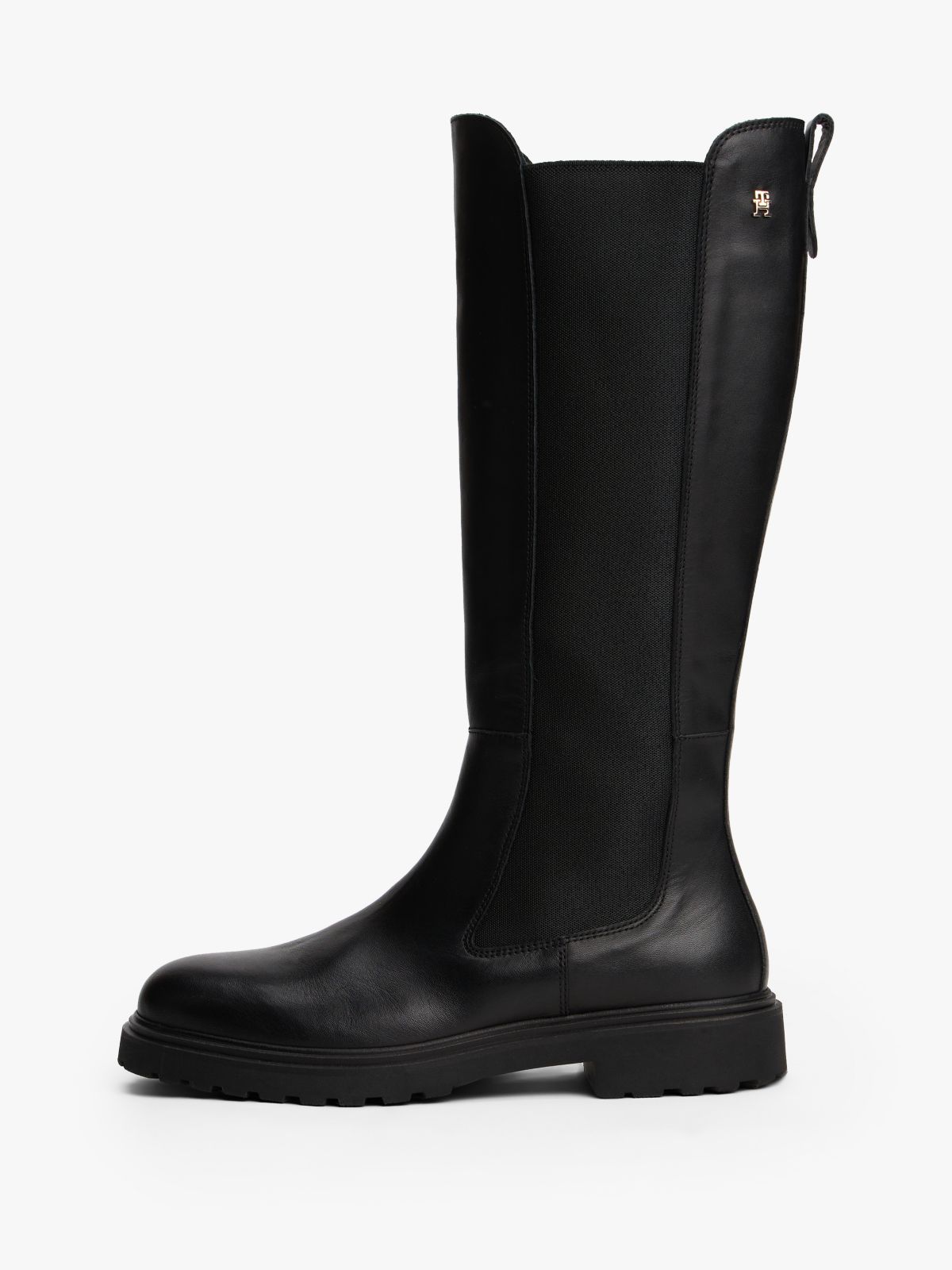 Leather Cleat Knee-High Chelsea Boots — Black
