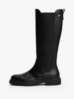 Leather Cleat Knee-High Chelsea Boots — Black 7