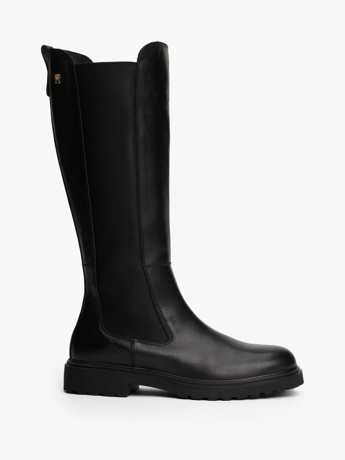 Leather Cleat Knee-High Chelsea Boots — Black
