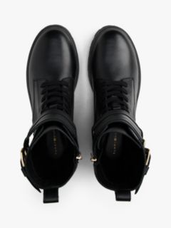 Leather Logo Cleat Biker Boots — Black 3