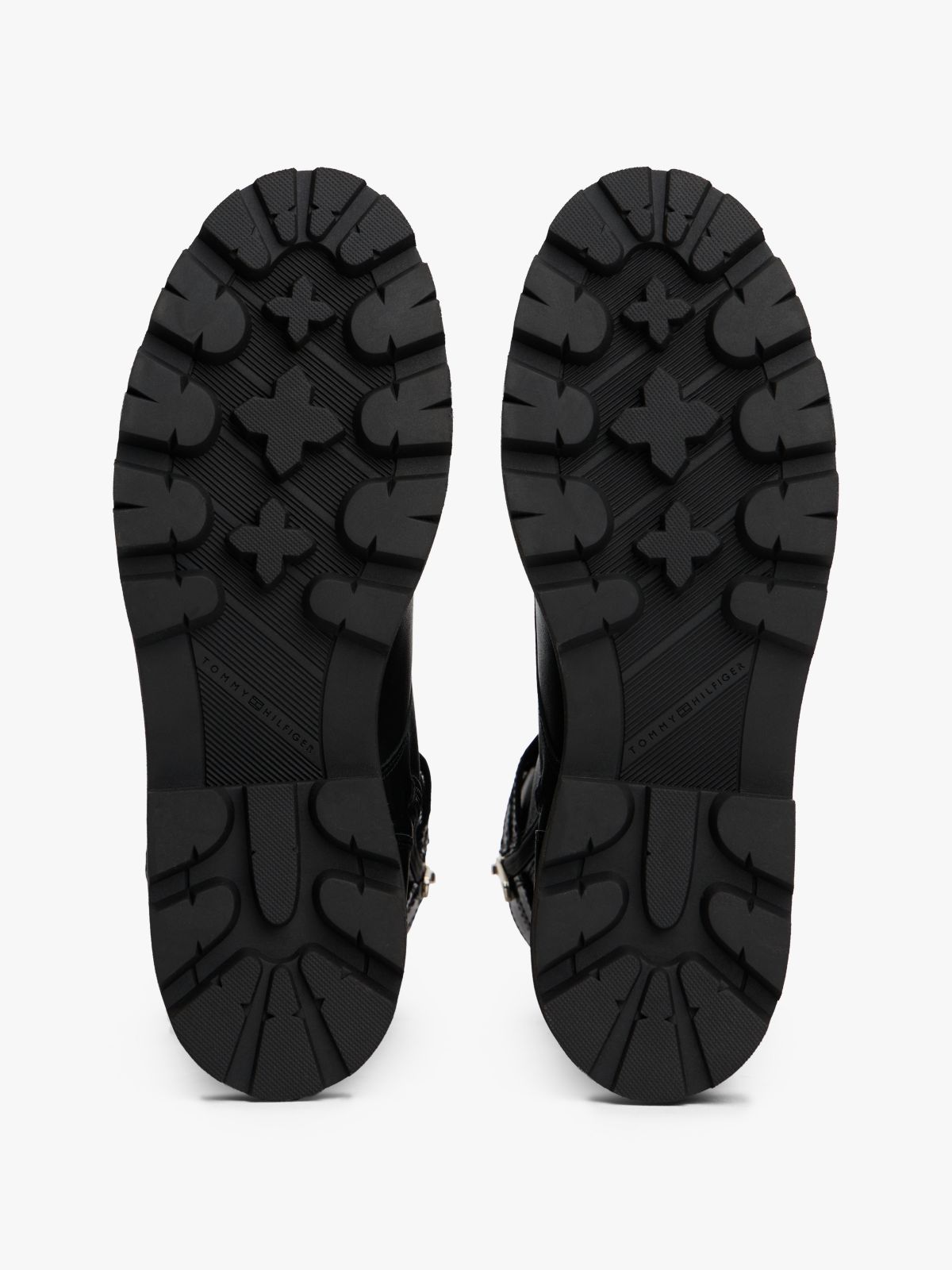 Leather Logo Cleat Biker Boots — Black