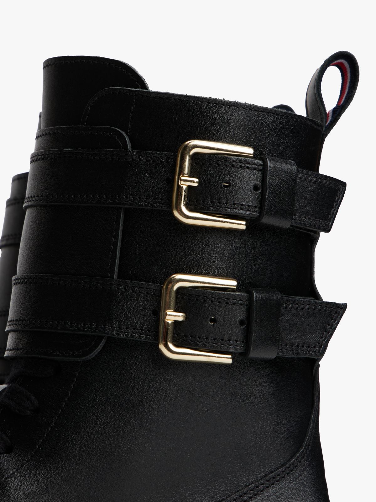 Leather Logo Cleat Biker Boots — Black