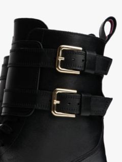Leather Logo Cleat Biker Boots — Black 6