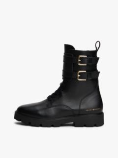 Leather Logo Cleat Biker Boots — Black 7