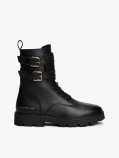 Leather Logo Cleat Biker Boots — Black 1