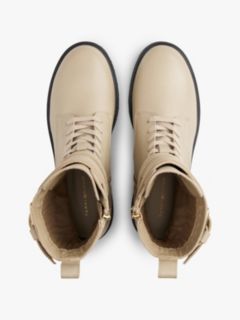 Leather Logo Cleat Biker Boots — Beige 3