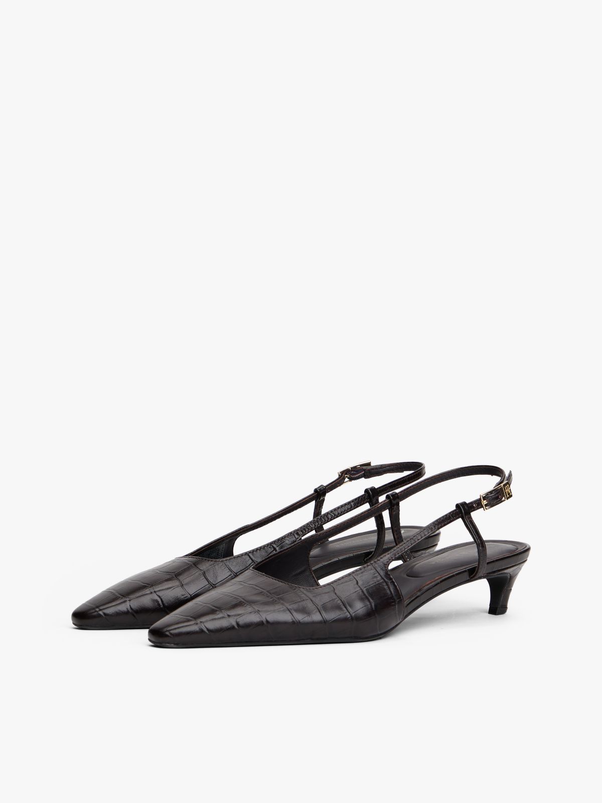 Croco-Print Slingback Kitten Heels With Leather — Purple