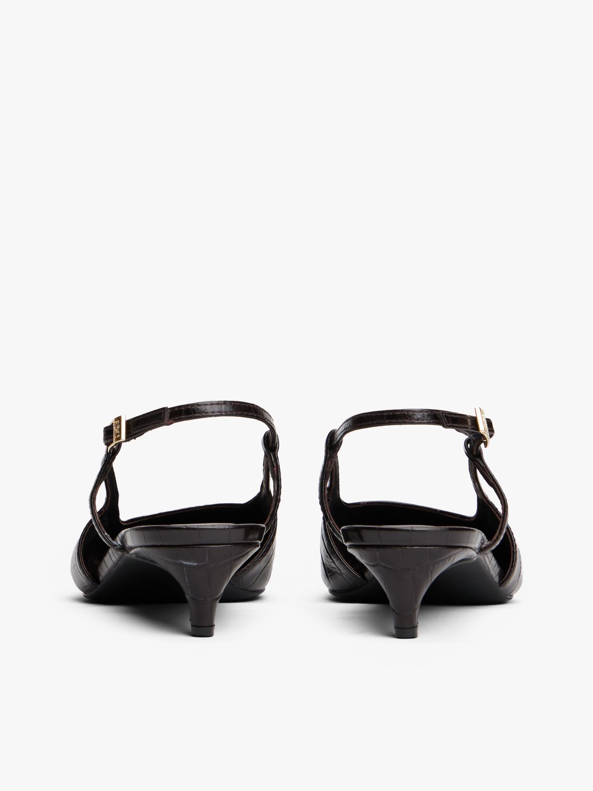 Croco-Print Slingback Kitten Heels With Leather — Purple