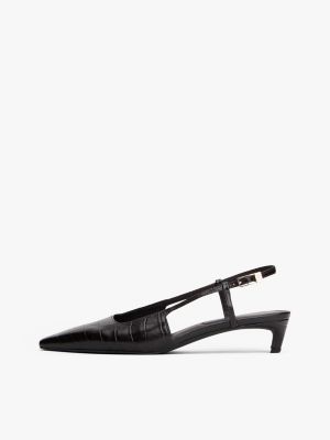 purple croco-print slingback kitten heels with leather for women tommy hilfiger