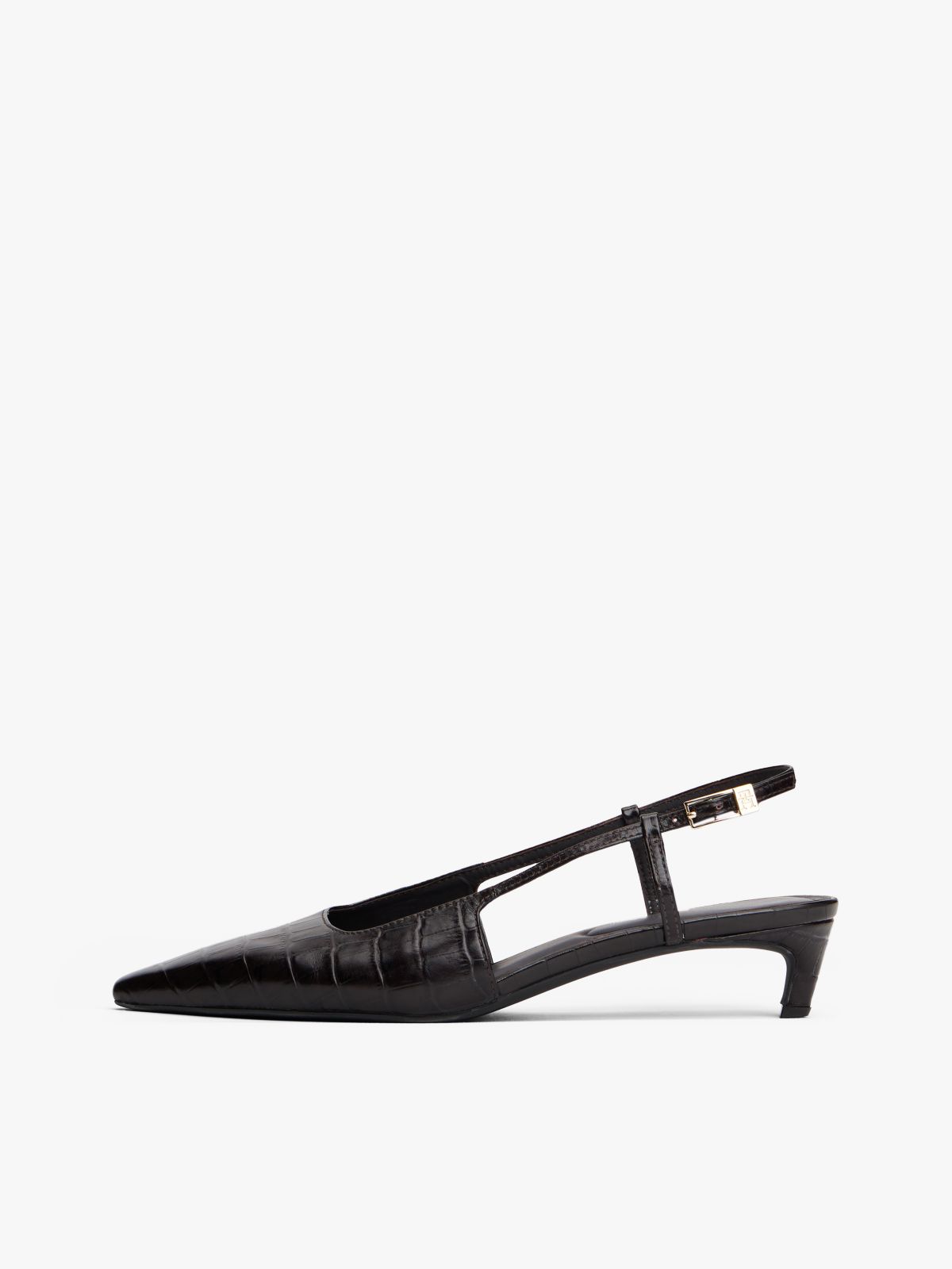 Croco-Print Slingback Kitten Heels With Leather — Purple