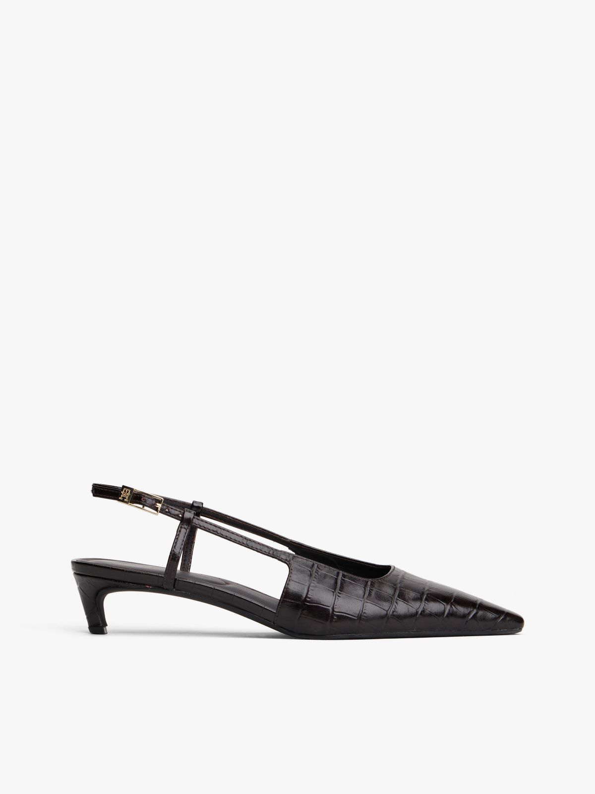 Croco-Print Slingback Kitten Heels With Leather — Purple