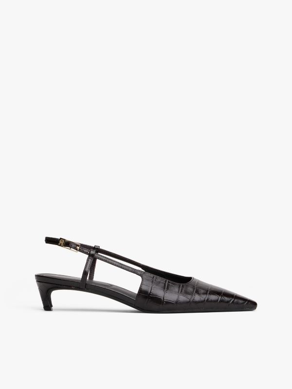 Croco-Print Slingback Kitten Heels With Leather — Purple