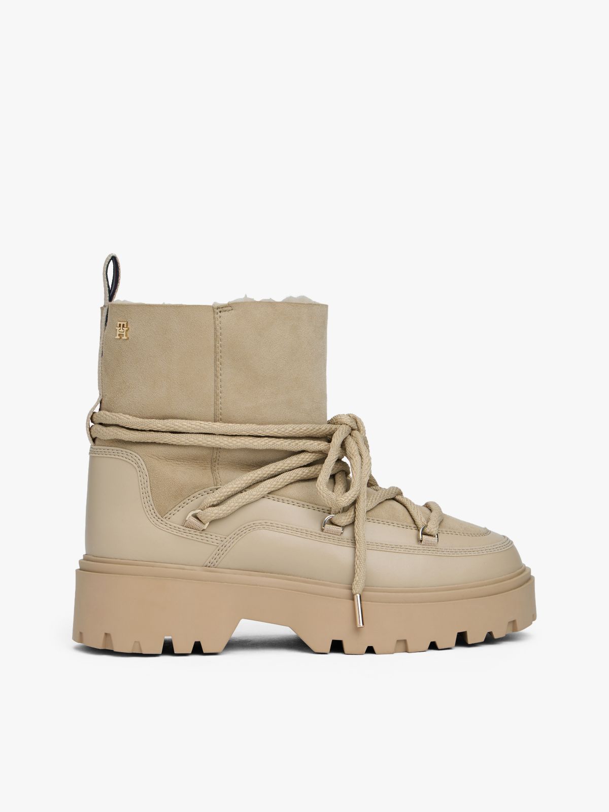 Leather TH Monogram Cleat Snow Boots — Beige