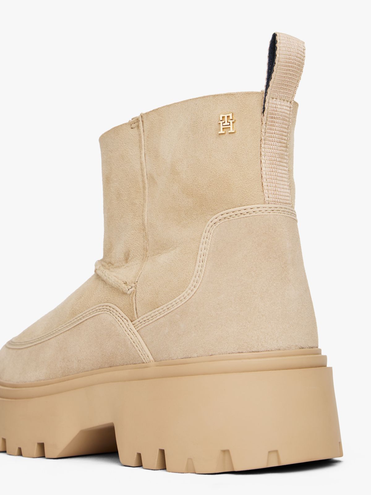 Leather Cleat Pull-On Snow Boots — Beige