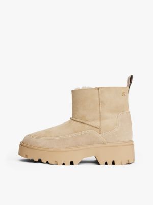 bottes de neige en cuir crantées à enfiler beige pour femmes tommy hilfiger