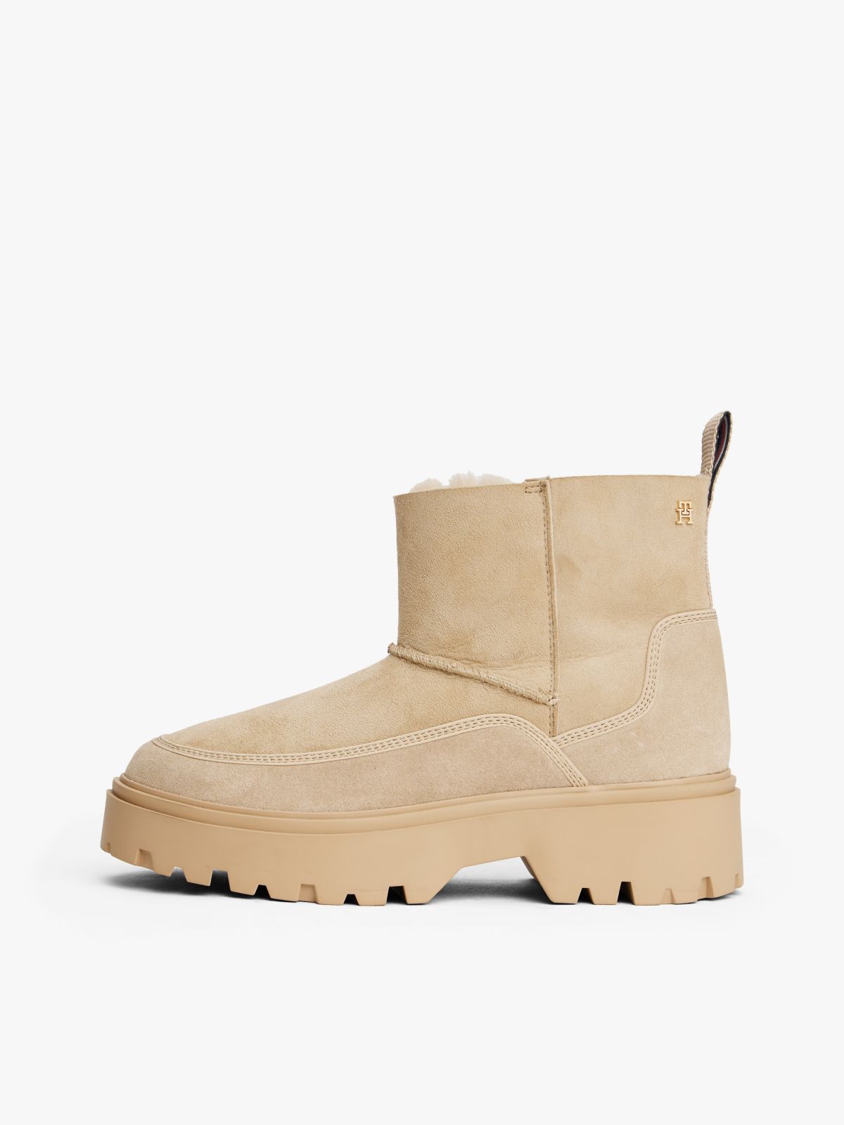 Leather Cleat Pull-On Snow Boots — Beige